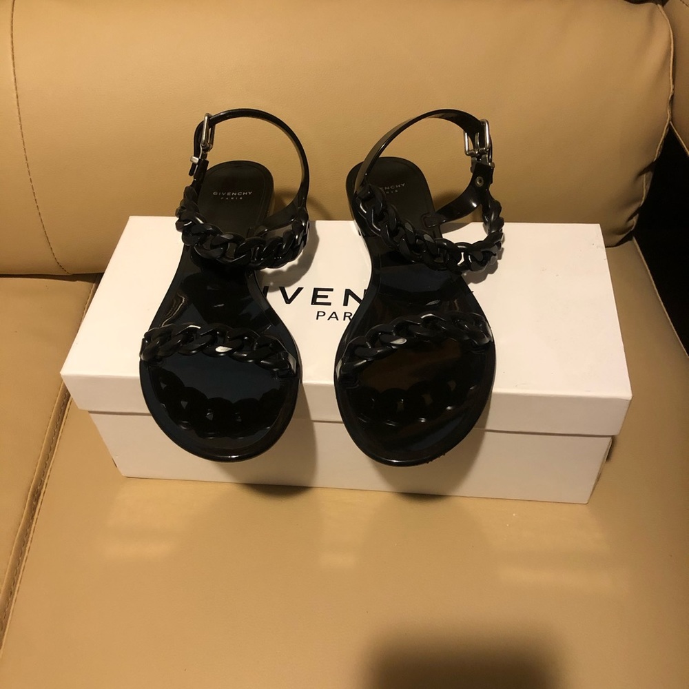 Givenchy Black Jelly Chain-Link Flat Sandal